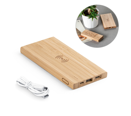 Brinde bateria portatil em bambu personalizada FBPBP-57909SE