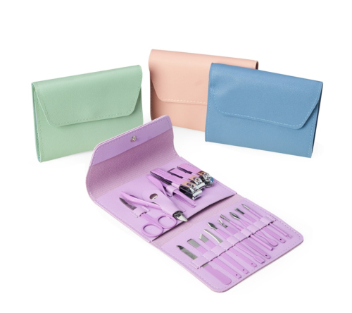 Kit manicure 16 peças em couro sintético