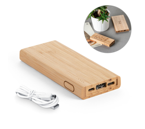 Power bank portátil personalizado em bambu