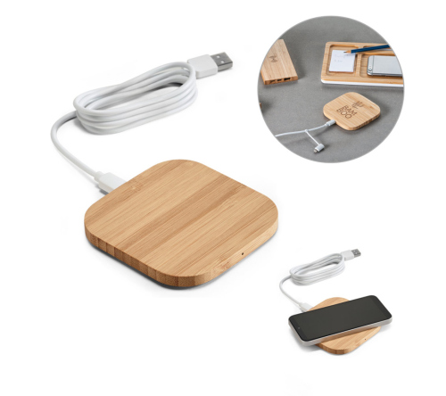 Brinde carregador wireless em bambu personalizado FBBT-57910SE